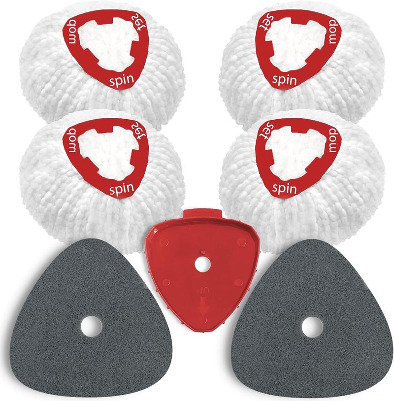 OKcedier 7 Pack Spin Mop Replace Head for O Cedar EasyWring 1 Tank, Includes 4 Microfiber Mop Replacement Refill, 2 Prone to Foaming Scrubber Sponge Brushes & 1 Connector for Kitchen, Bathrooms, Glass - Image 1